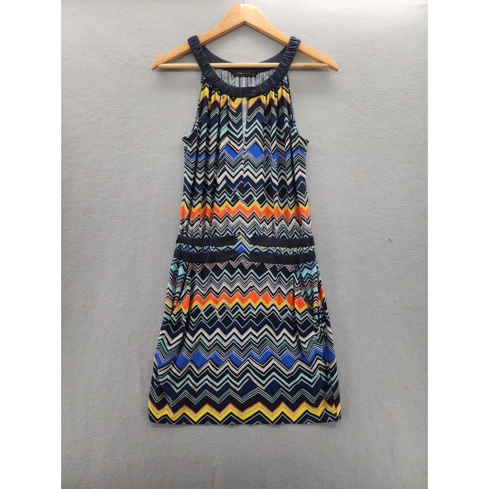 BCBGMAXAZRIA Chevron Zigzag Halter Mini Dress XS Multi Color Sleeveless Pockets
